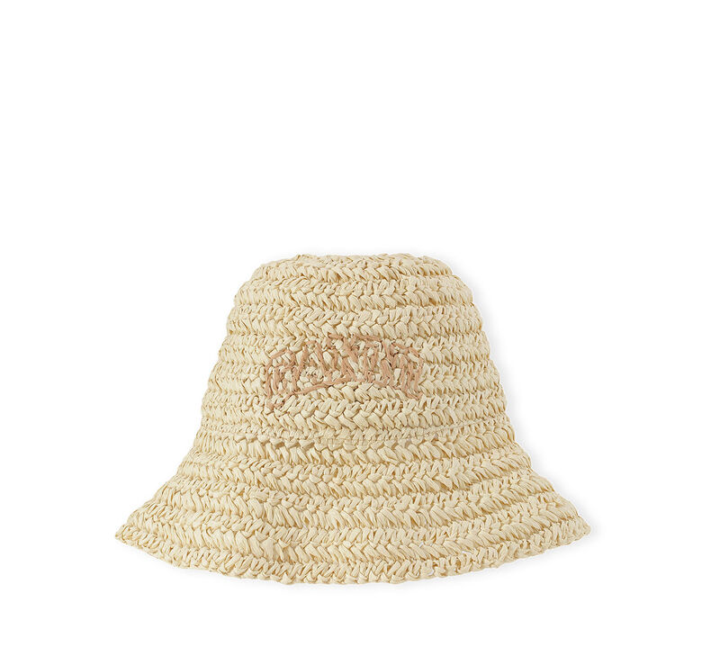 Beige Summer Straw Hat, Paper, in colour Almond Milk - 1 - GANNI