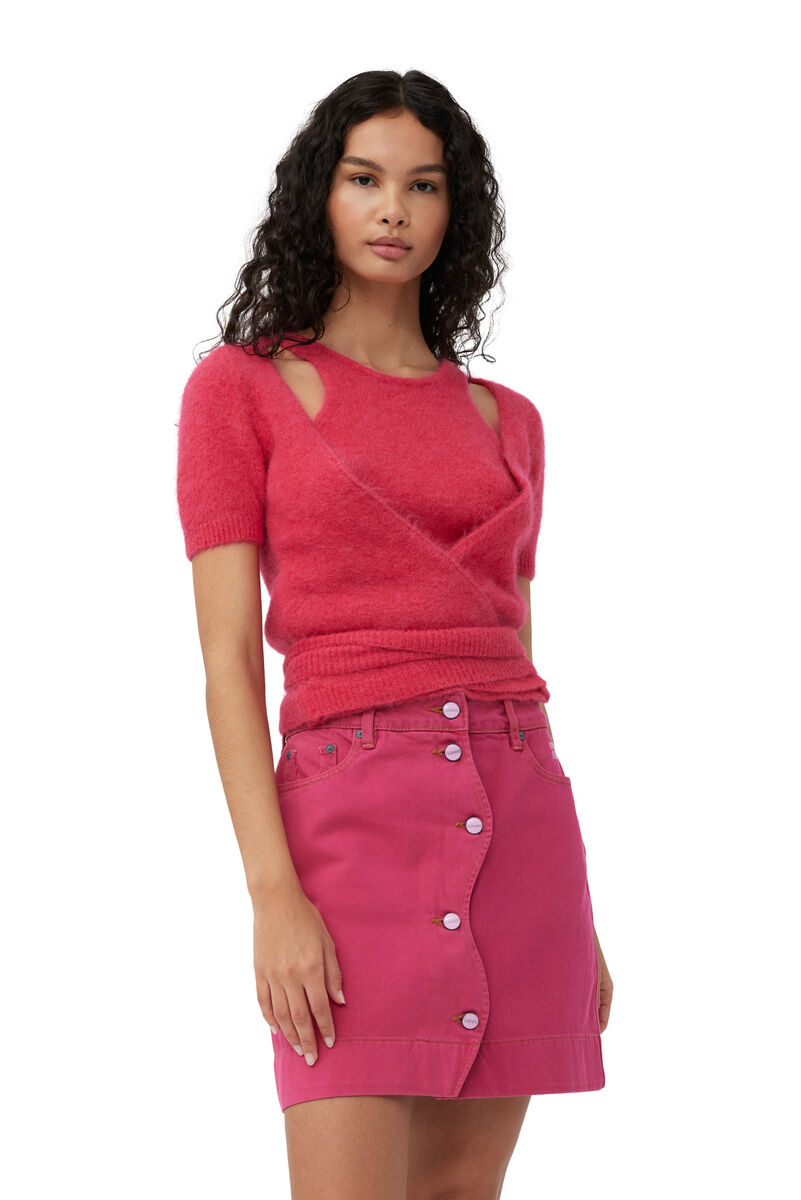 Re-Cut Overdyed Cutline Mini Skirt, Cotton, in colour Cyclamen - 4 - GANNI