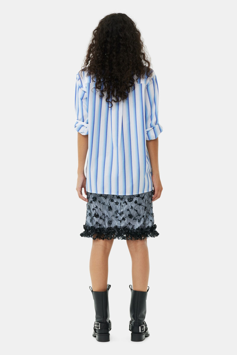 Chemise Blue Striped Cotton Oversized, Cotton, in colour Silver Lake Blue - 4 - GANNI