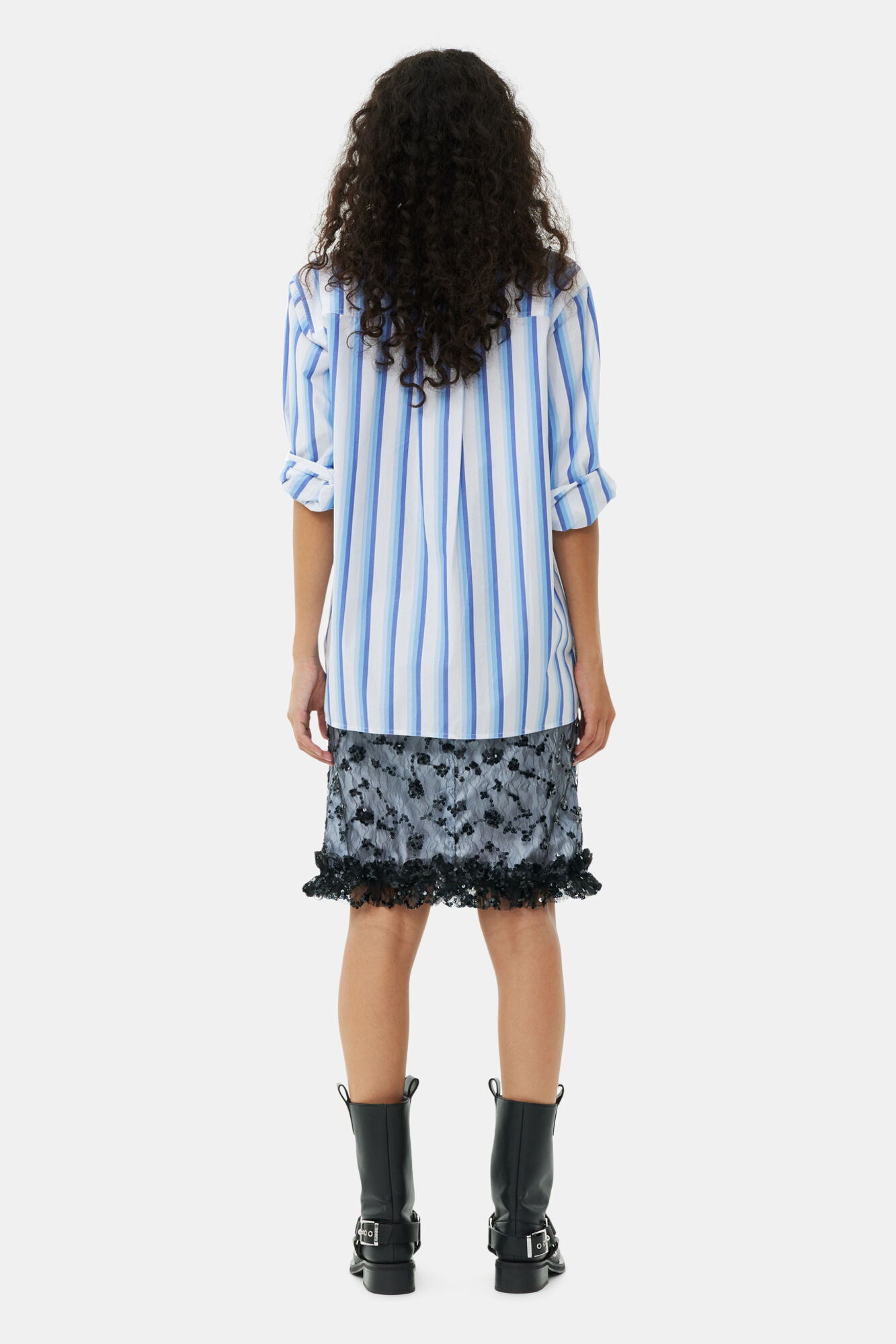 Chemise Blue Striped Cotton Oversized, Cotton, in colour Silver Lake Blue - 4 - GANNI