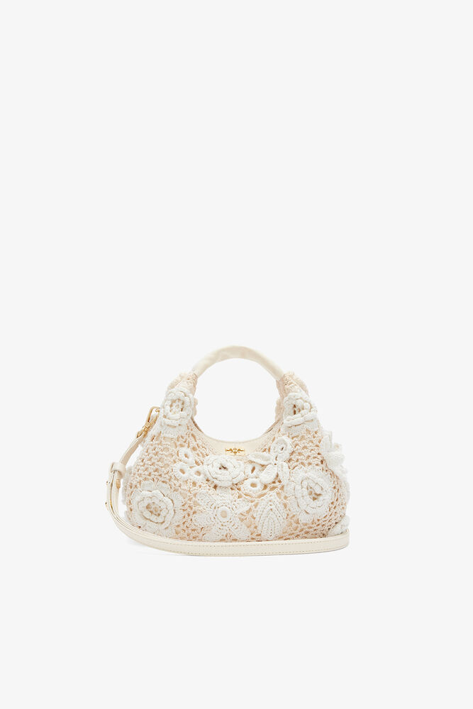 Mini sac en crochet blanc Hobo, Egret