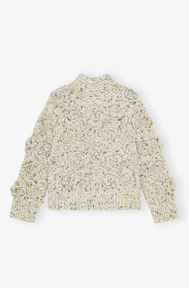 Ivory Flower Crochet Sweater, Multicolour