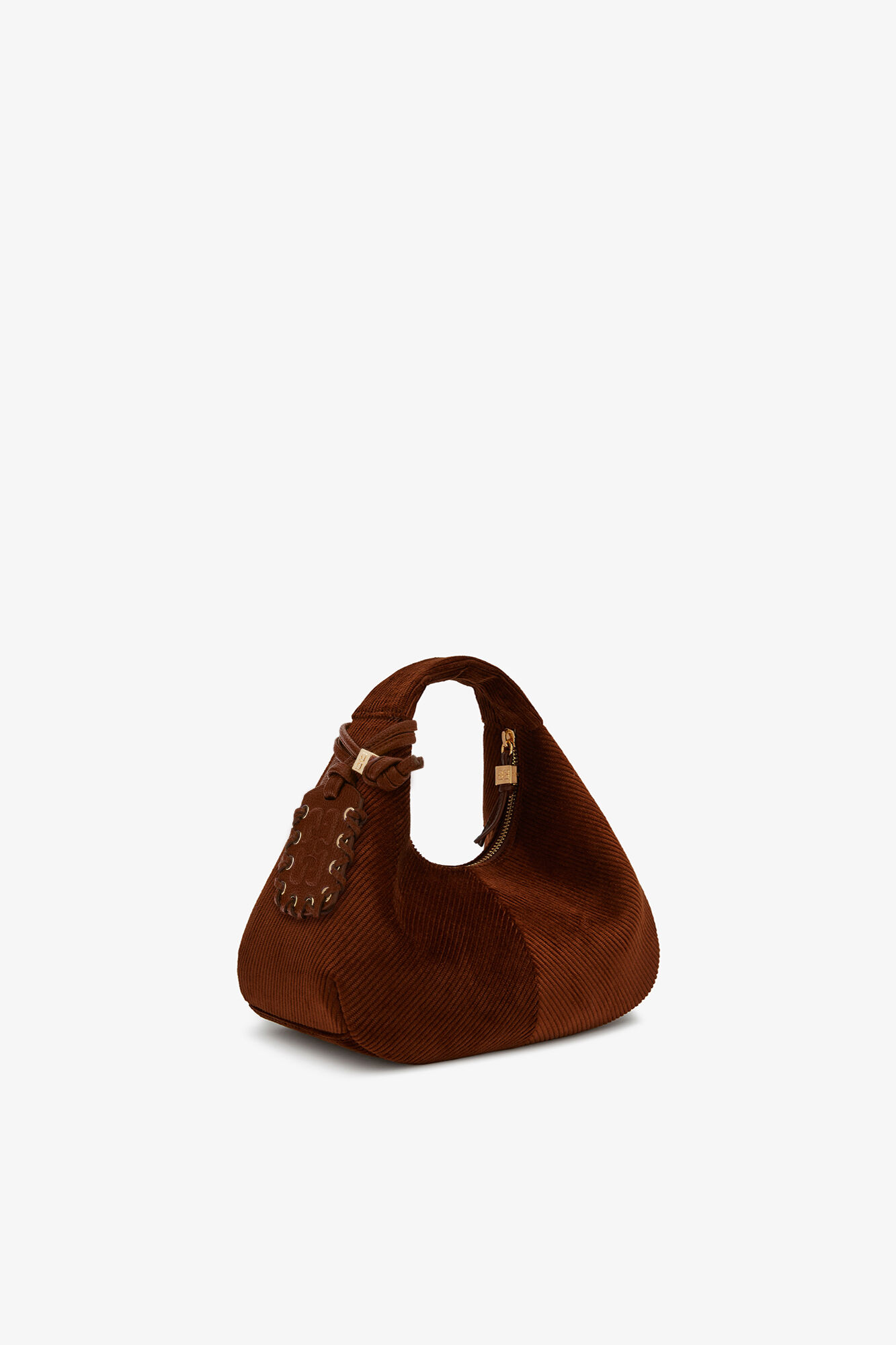Mini Hobo Bag in Brown Corduroy, Organic Cotton, in colour Tortoise Shell - 2 - GANNI
