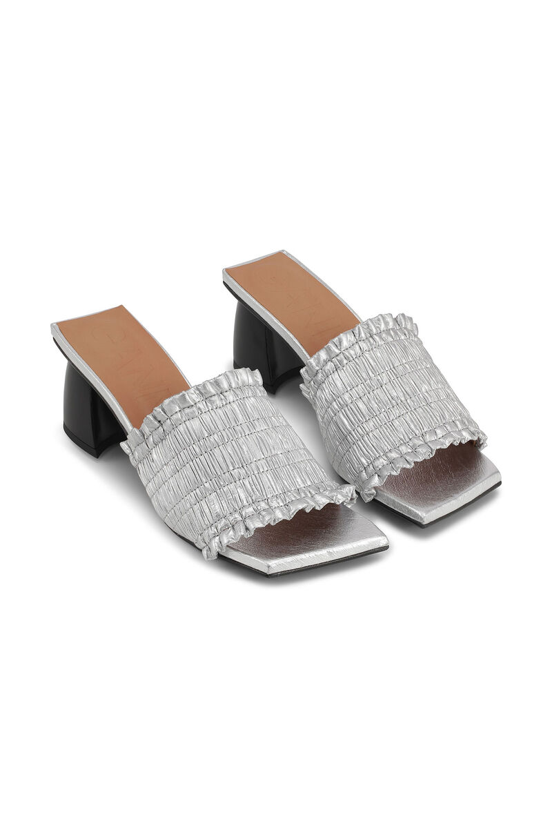 Silver Smock Kitten Heel Mules, Recycled Polyester, in colour Silver - 3 - GANNI