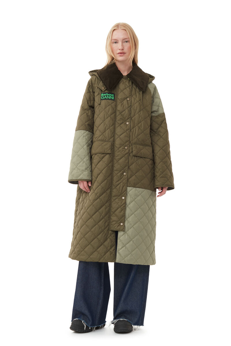 GANNI x Barbour Burghley Quilted Jakke, Recycled Polyester, in colour Kalamata - 1 - GANNI