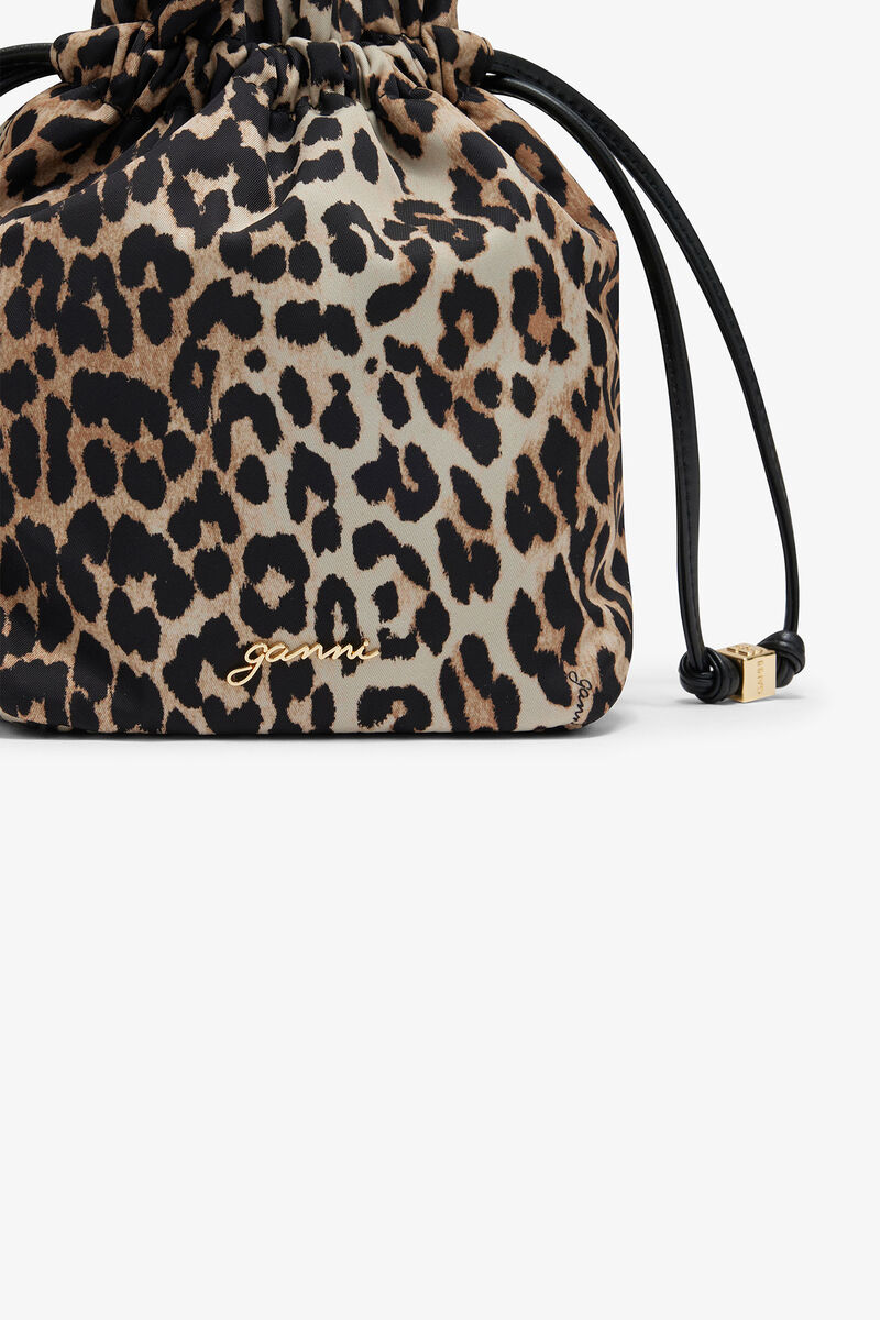 Printed Bou Bucket Pouch in Leopard, in colour Almond Milk - 3 - GANNI