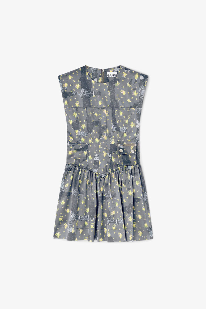 Dress in Printed Satin, Black Sand