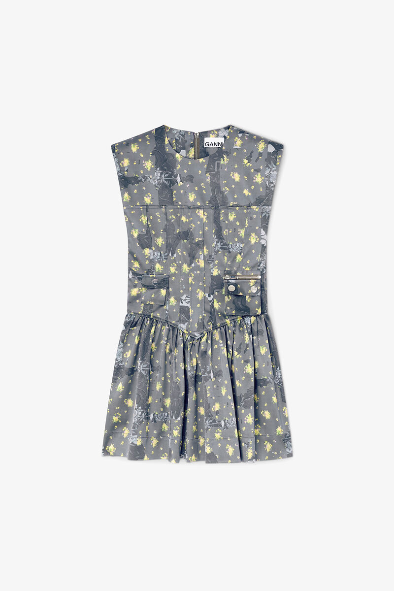 Dress in Printed Satin, Recycled Polyester, in colour Black Sand - 1 - GANNI