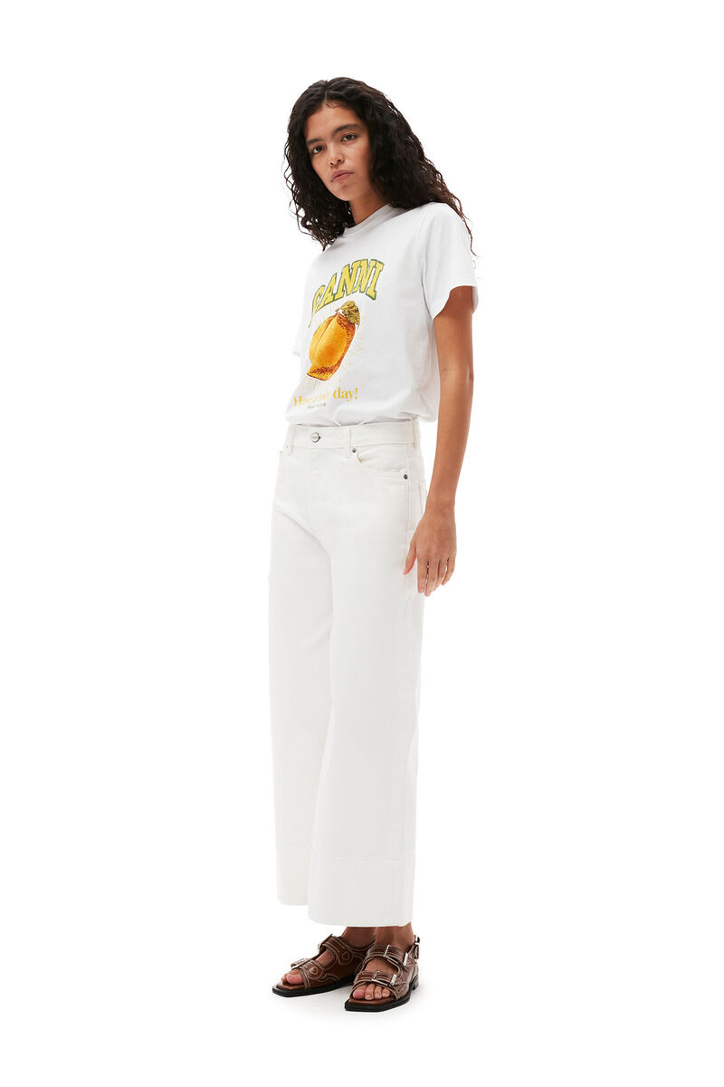 Relaxed Peach T-shirt , Cotton, in colour Bright White - 1 - GANNI