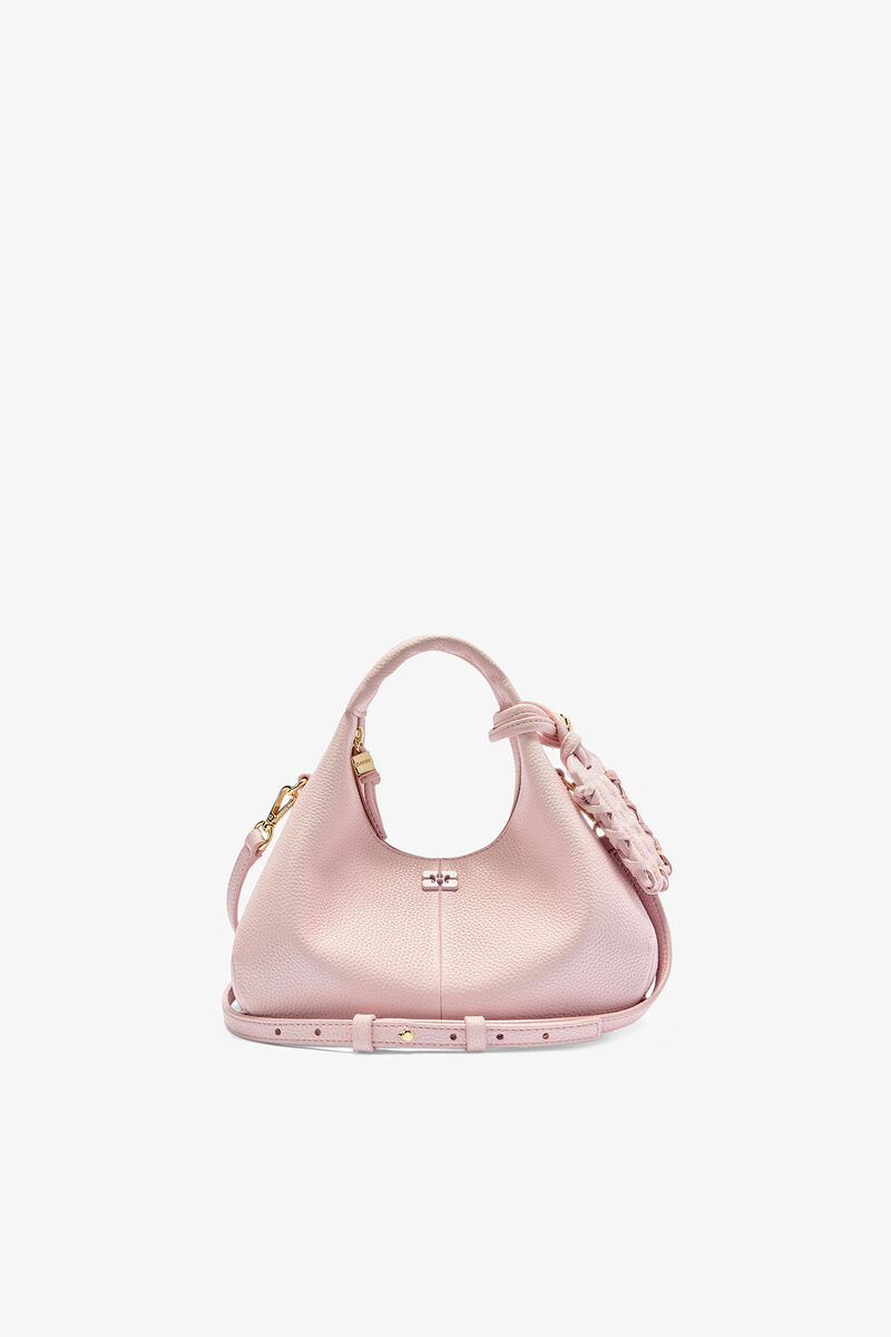 Mini Hobo taske med grynet tekstur, Recycled Polyester, in colour Chalk Pink - 1 - GANNI