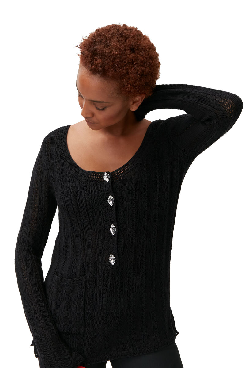 Knit Henley Top, Polyamide, in colour Black - 3 - GANNI