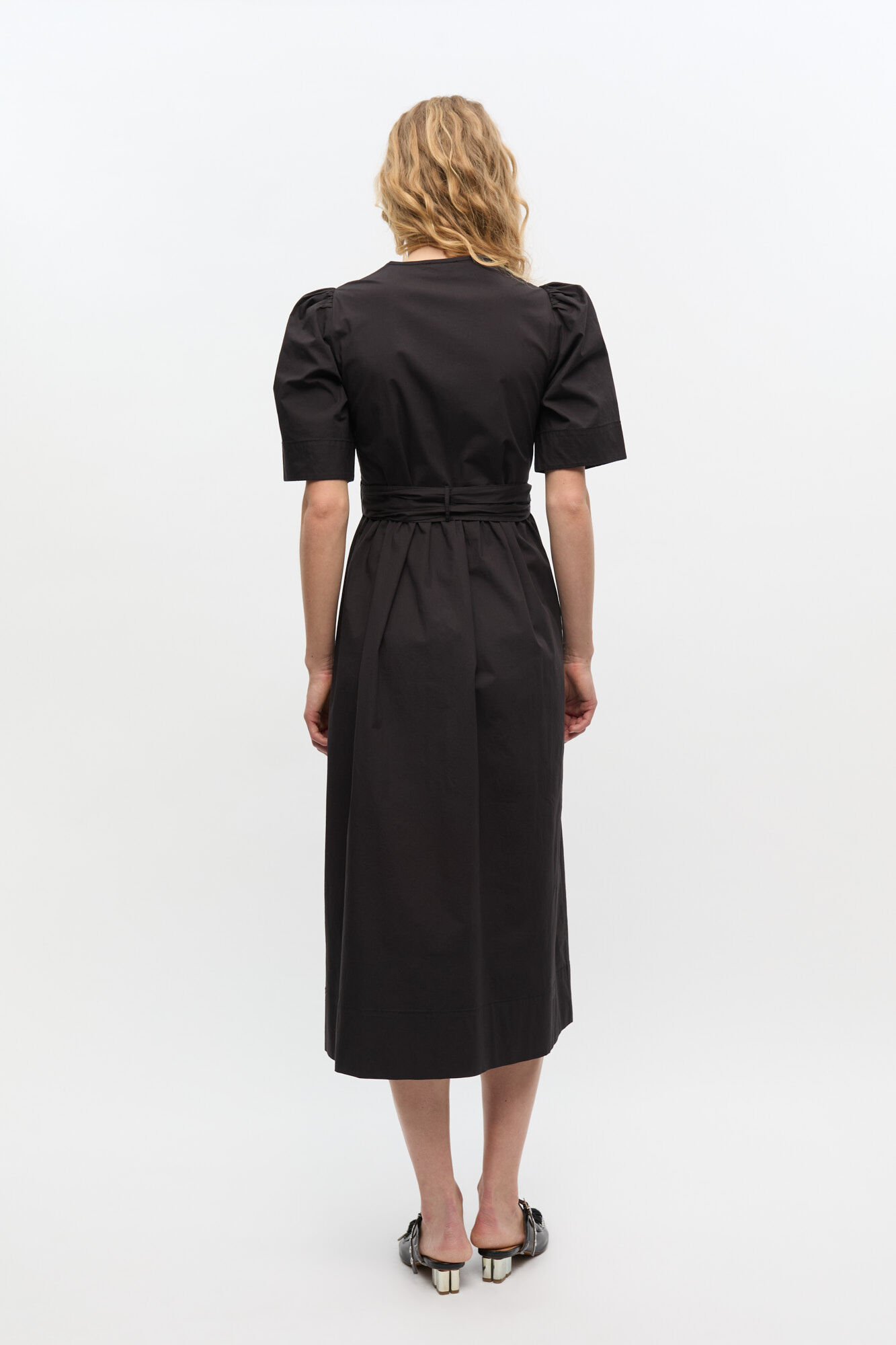 Robe en coton extensible noire, Elastane, in colour Black - 2 - GANNI