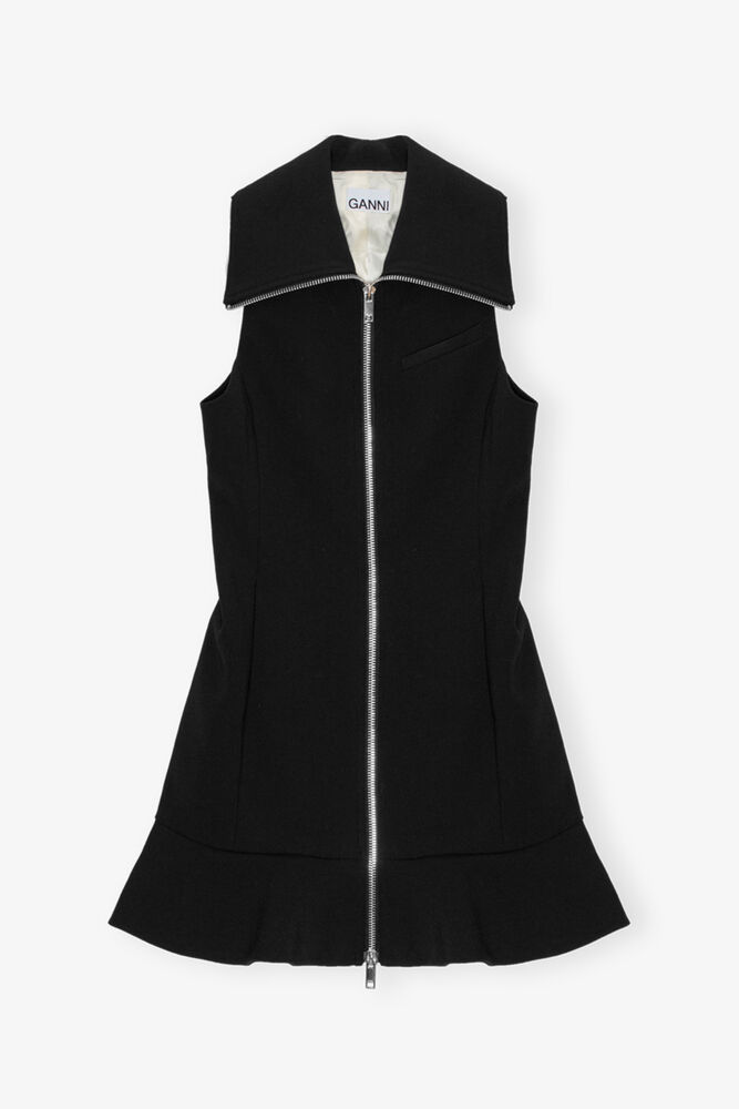 Black Bonded Crepe Mini Dress, Black