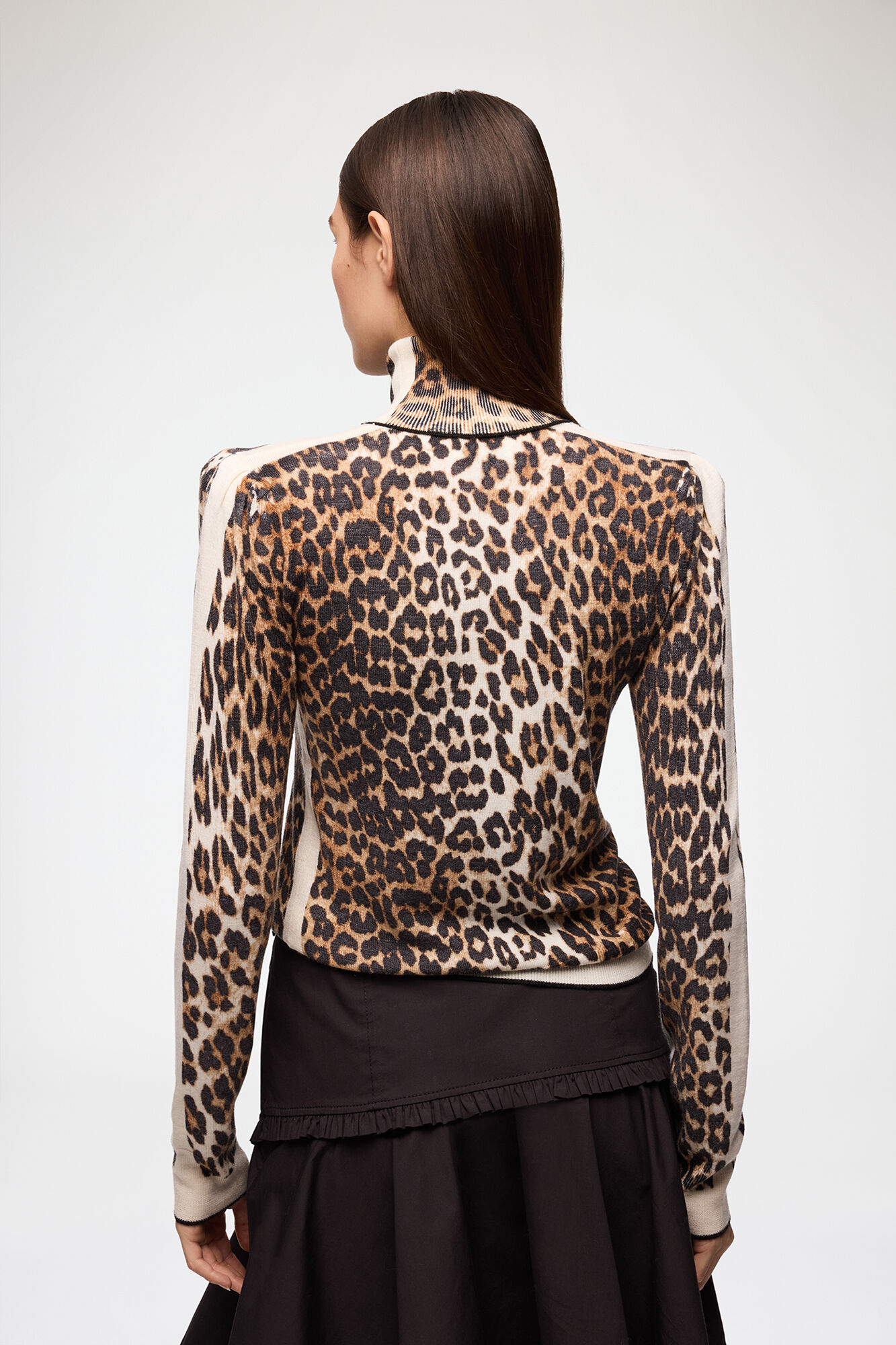 Turtleneck in Leopard, Merino Wool, in colour Almond Milk - 3 - GANNI