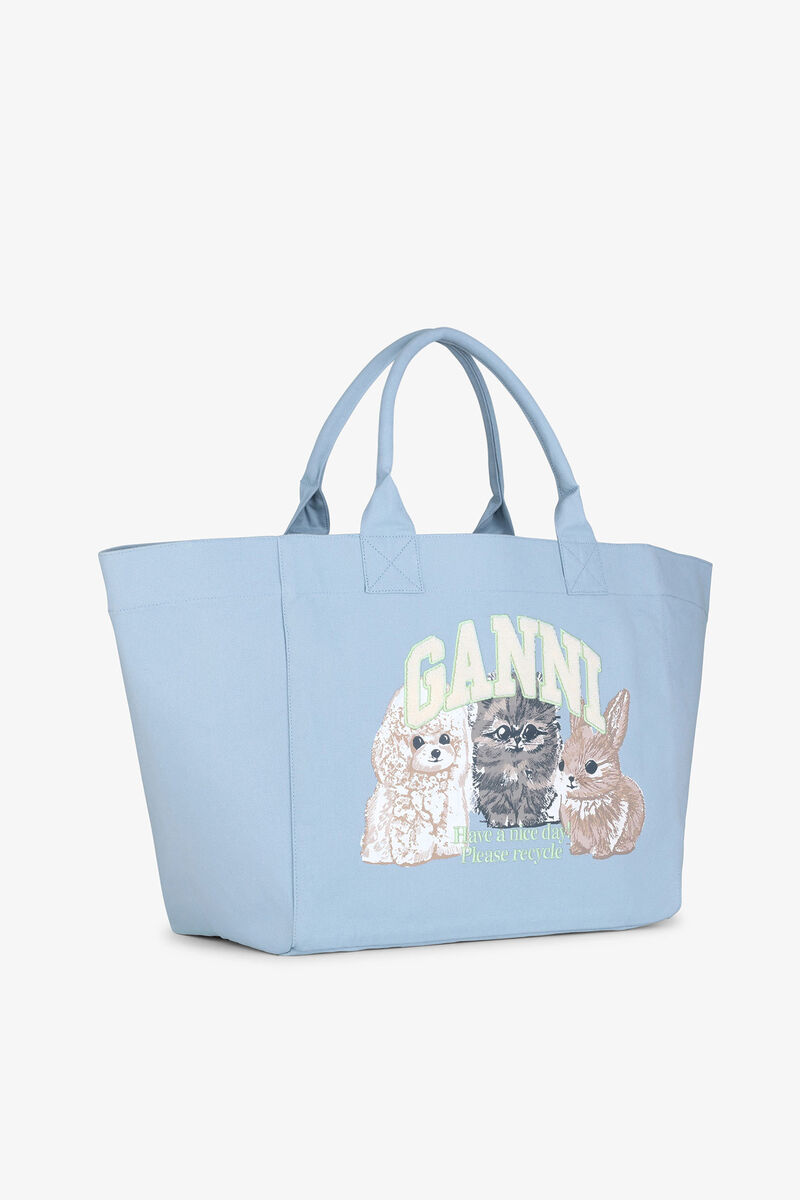 Blue XXL Animal Print Tote, Recycled Cotton, in colour Soft Chambray - 2 - GANNI