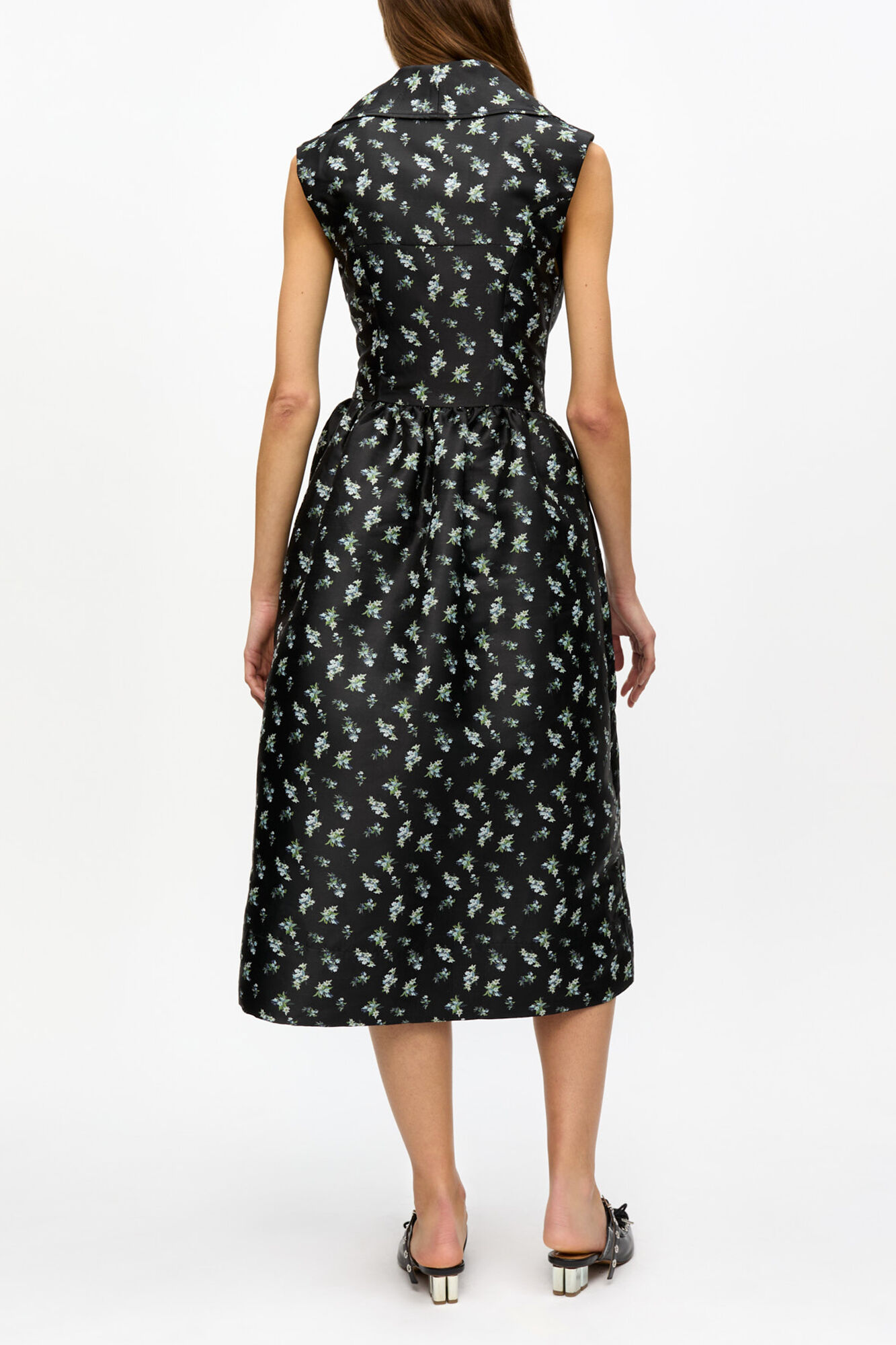 Black Floral Jacquard Midi Dress, Recycled Polyester, in colour Black - 2 - GANNI