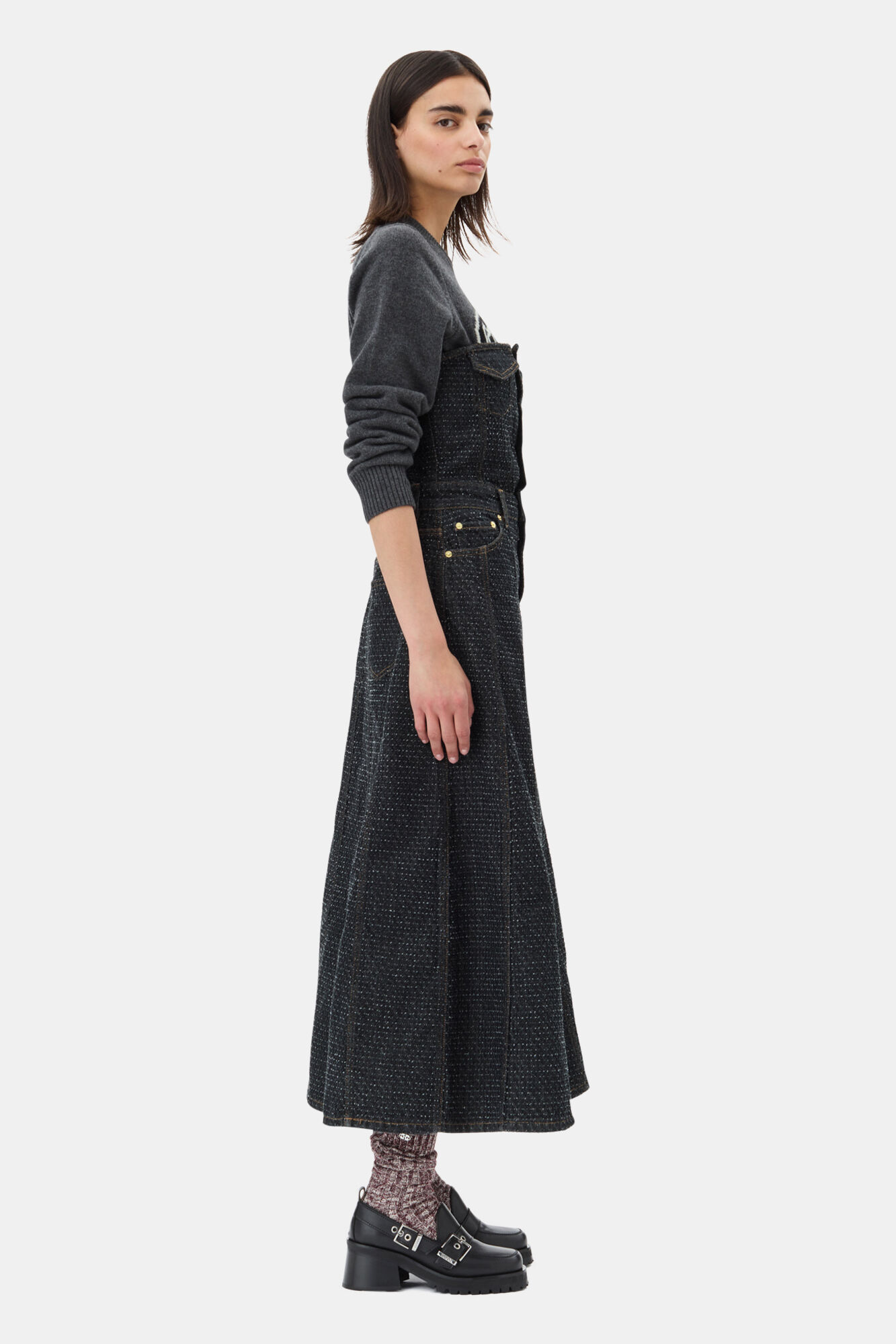 Black Feminine Buckle Platform Loafers, Polyester, in colour Black - 3 - GANNI