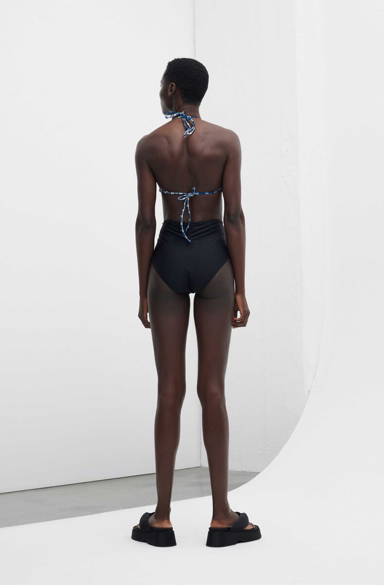 Seersucker String Bikini Top, Elastane, in colour Check Azure Blue - 3 - GANNI
