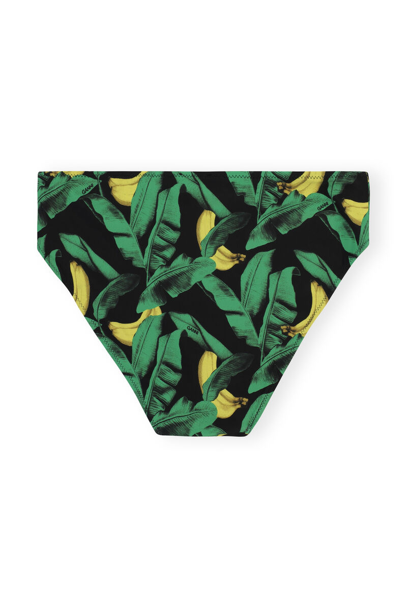 Mittelhoch geschnittene Bikinihose, Elastane, in colour Banana Tree Black - 2 - GANNI