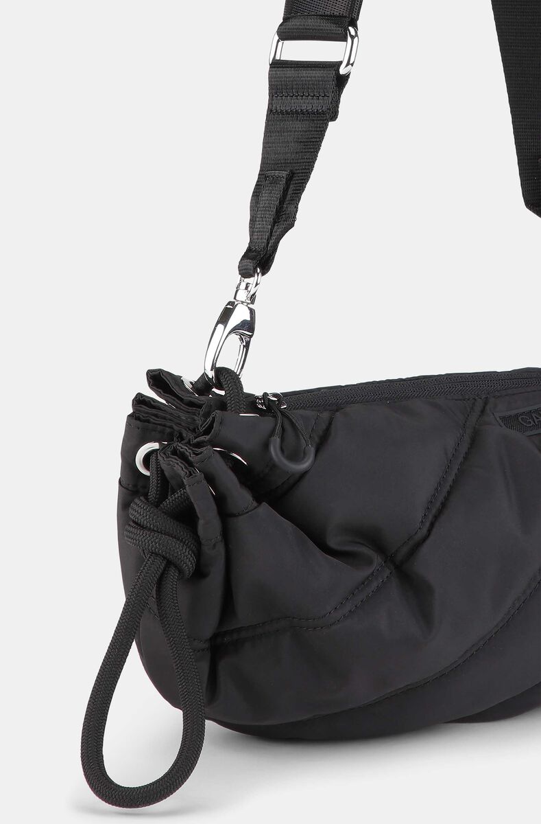Small Drawstring Duffle Bag, Recycled Polyester, in colour Black - 3 - GANNI