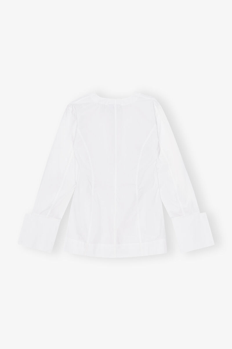 White Cotton Poplin V-neck Shirt, Cotton, in colour Bright White - 2 - GANNI