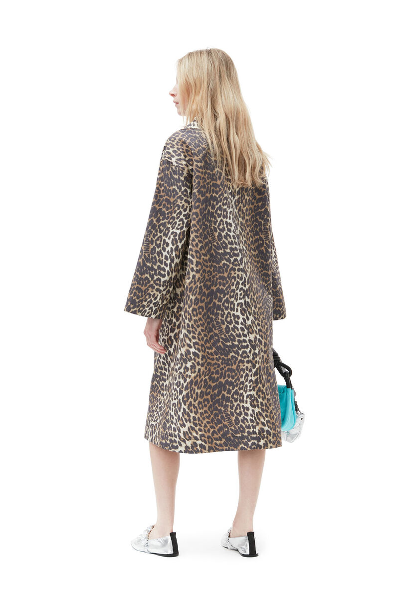 Manteau en toile à imprimé léopard, Hemp, in colour Almond Milk - 2 - GANNI
