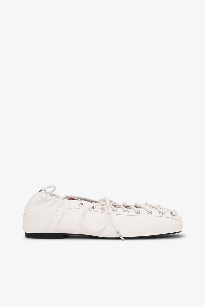 Lace-Up Ballerinas in Ivory, Egret