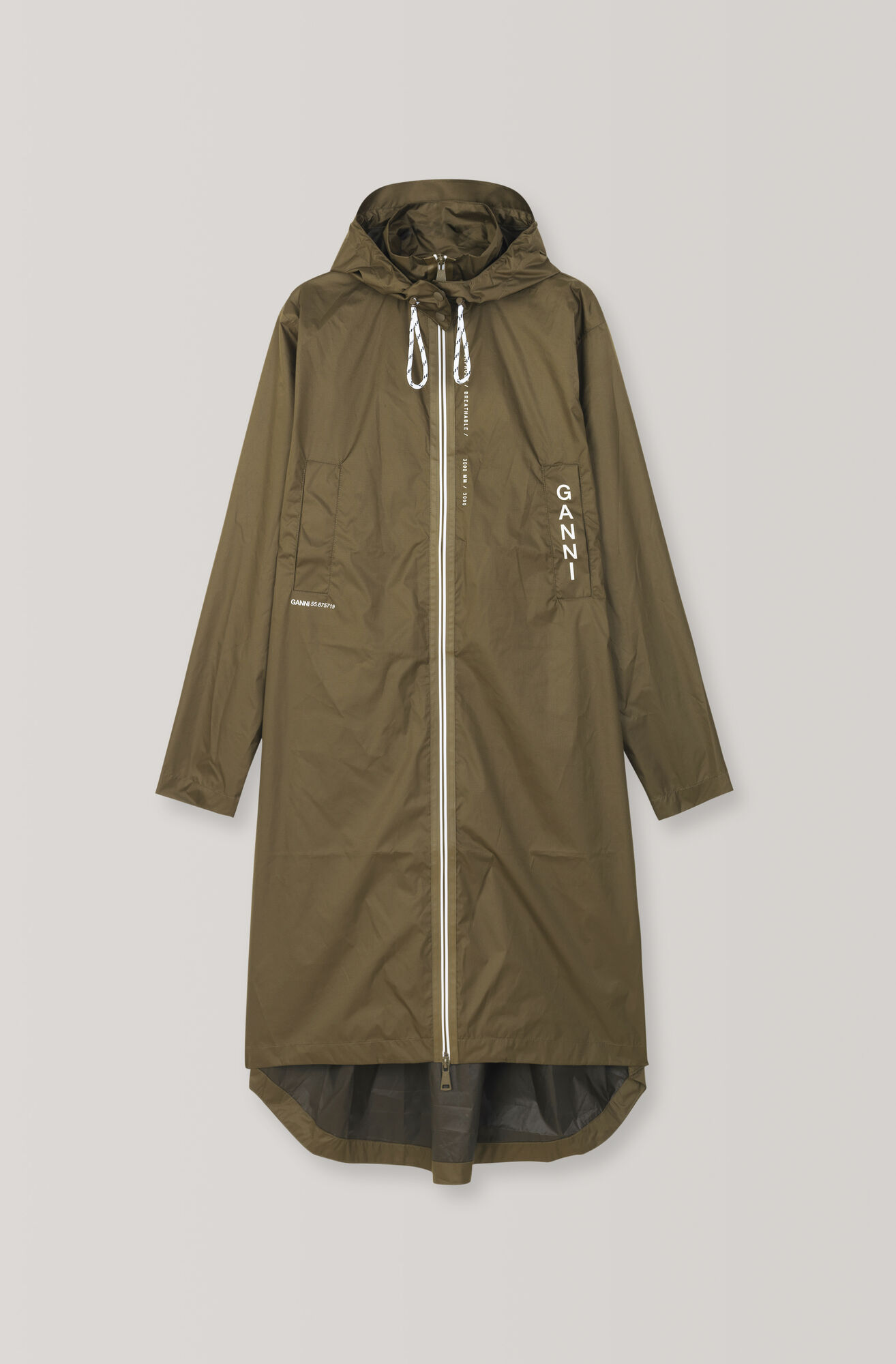 Tansy Rain Coat, Polyester, in colour Dark Olive - 1 - GANNI
