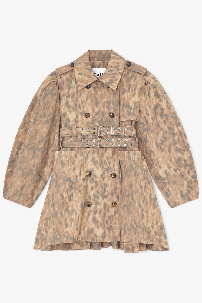 Trench Coat in Printed Cotton, Burro