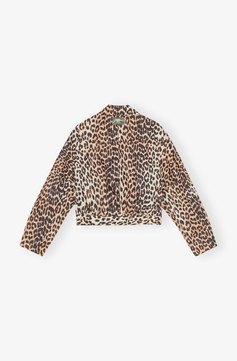Leopard Duchesse Nylon Cropped Jacket, Nylon, in colour Leopard - 2 - GANNI