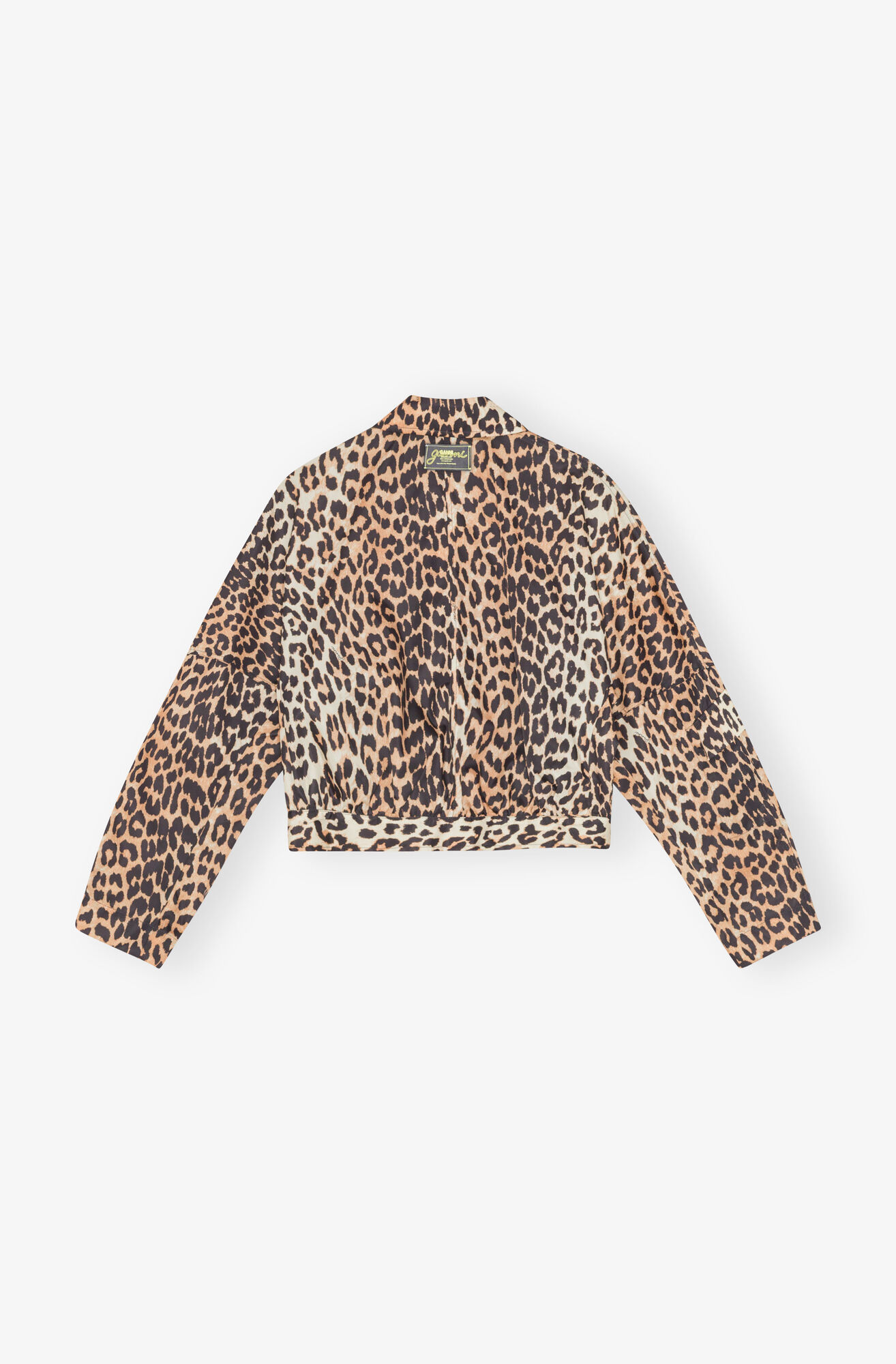 Leopard Duchesse Nylon Cropped Jacket, Nylon, in colour Leopard - 2 - GANNI