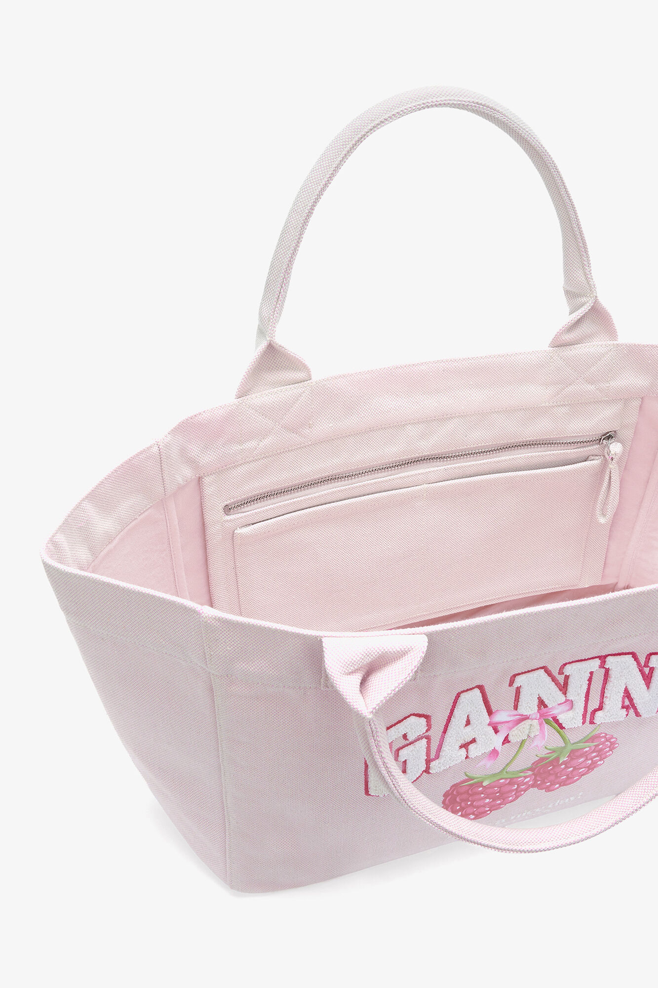 Medium Tote Bag in Pink, Recycled Polyester, in colour Egret - 3 - GANNI
