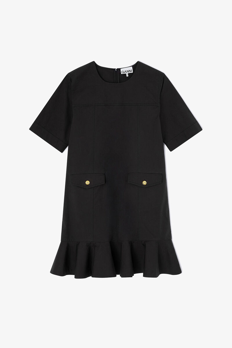 Stretch Cotton Mini Dress, in colour Jet Black - 1 - GANNI