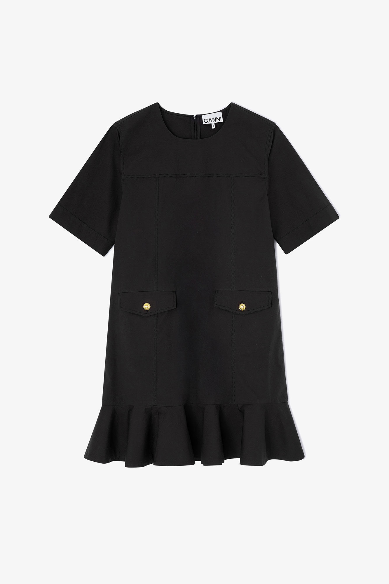 Stretch Cotton Mini Dress, in colour Jet Black - 1 - GANNI