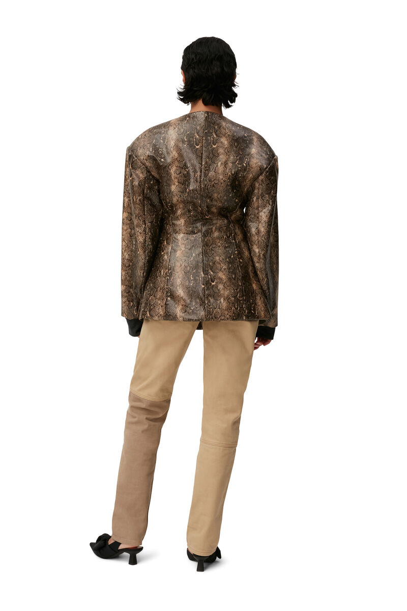 Snake Print Blazer , PU Leather, in colour Snake Starfish - 5 - GANNI