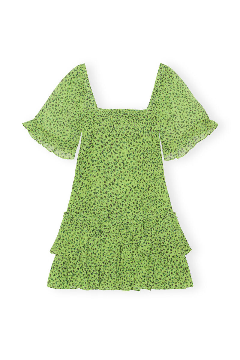 Chiffon Mini Dress, Recycled Polyester, in colour Tender Shoots - 2 - GANNI