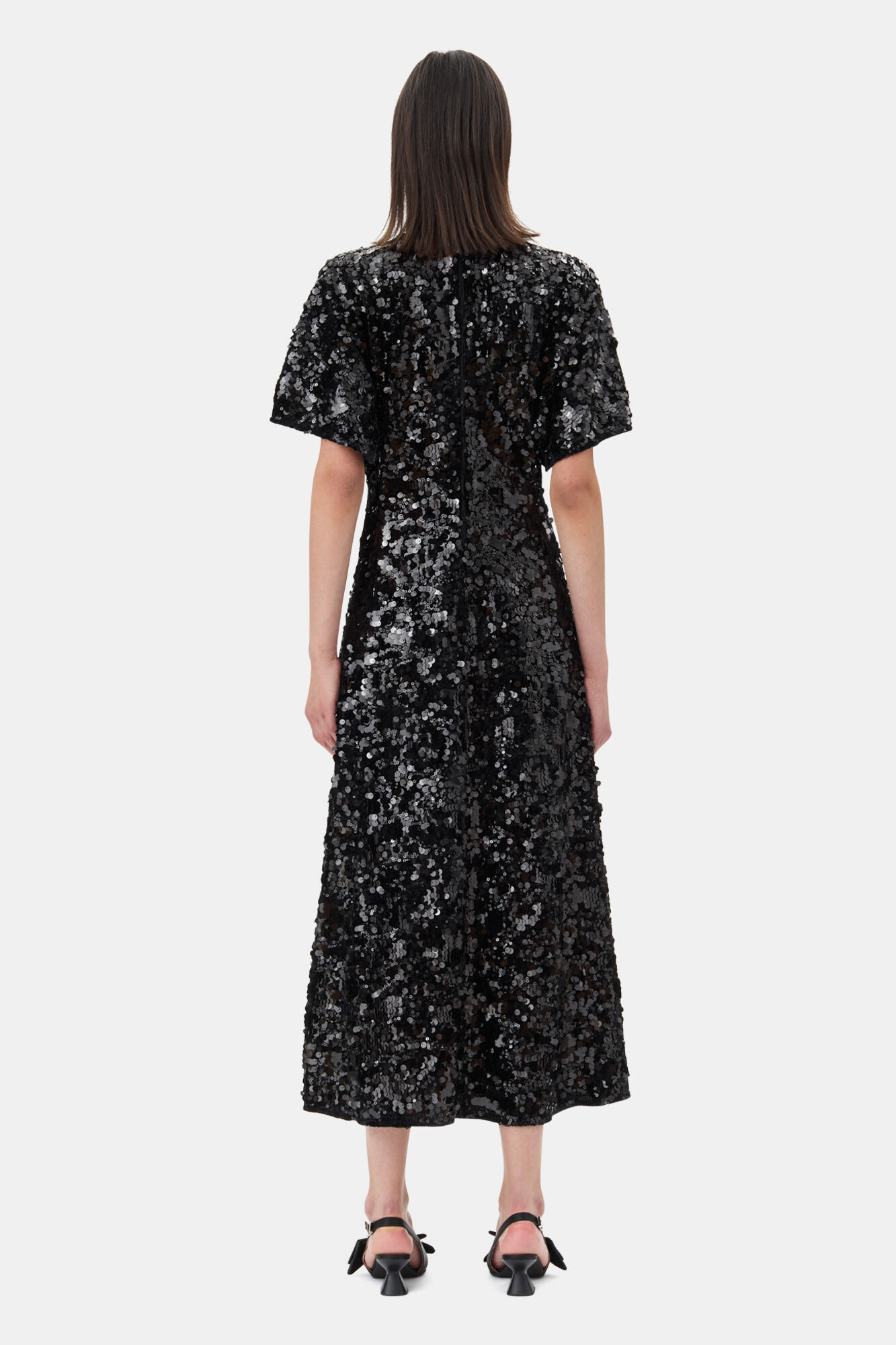 Black Velvet Sequins Long Dress, Polyester, in colour Black - 4 - GANNI