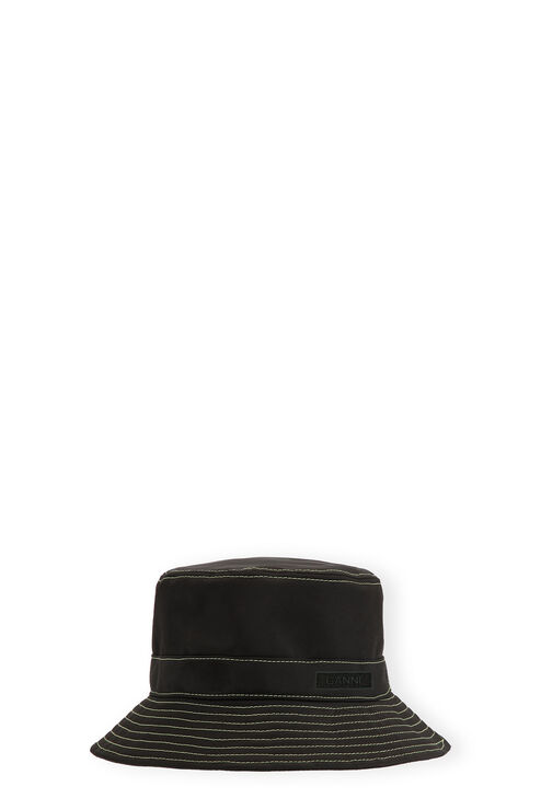 Ganni Yellow Stitch Bucket Hat Cr In Black