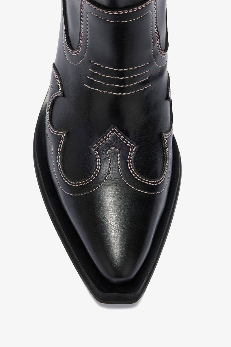 Low Shaft Embroidered Western Boots, in colour Black/Pink - 3 - GANNI