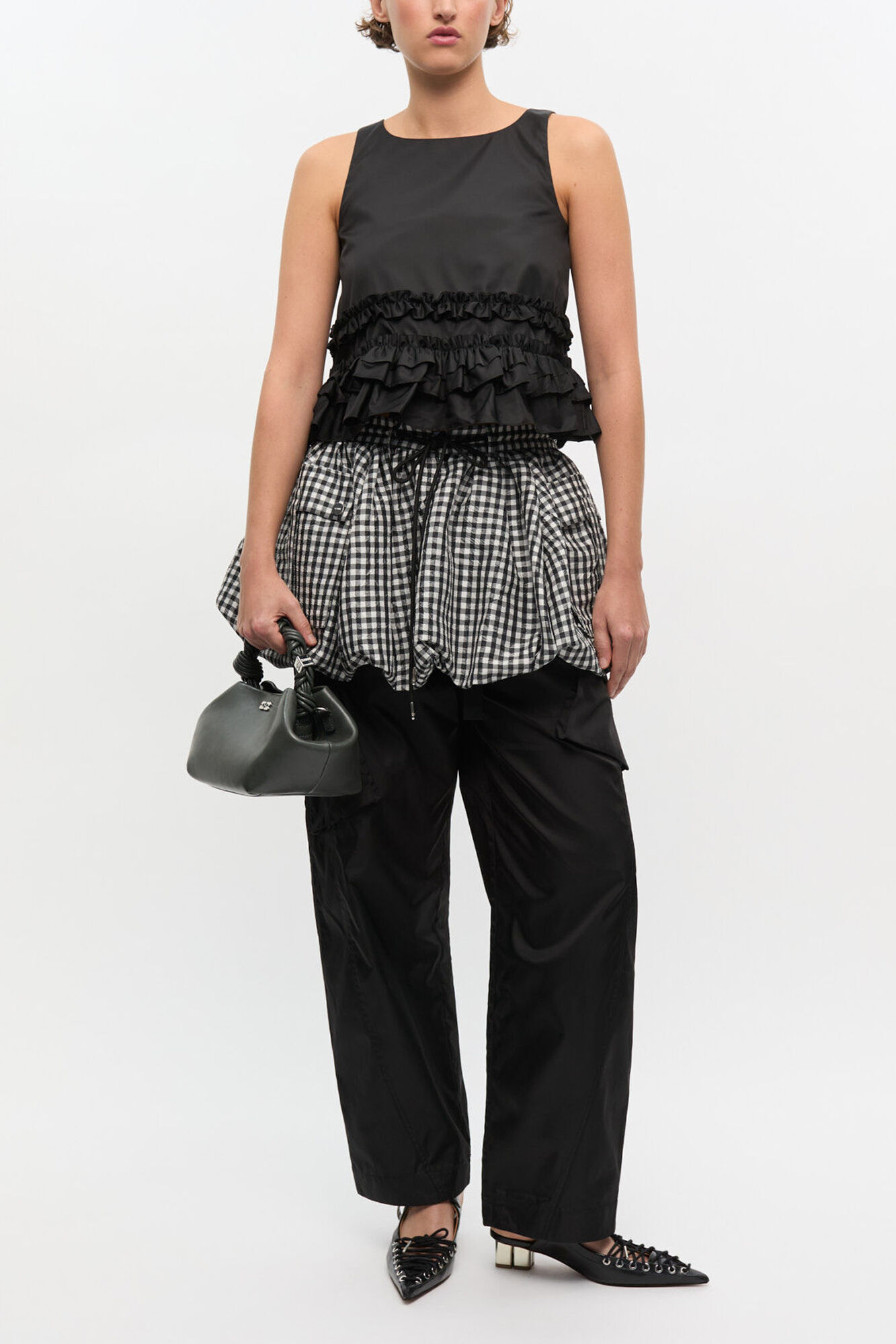 Dark Grey Small Bou Bag, Recycled Leather, in colour Steal Grey - 1 - GANNI