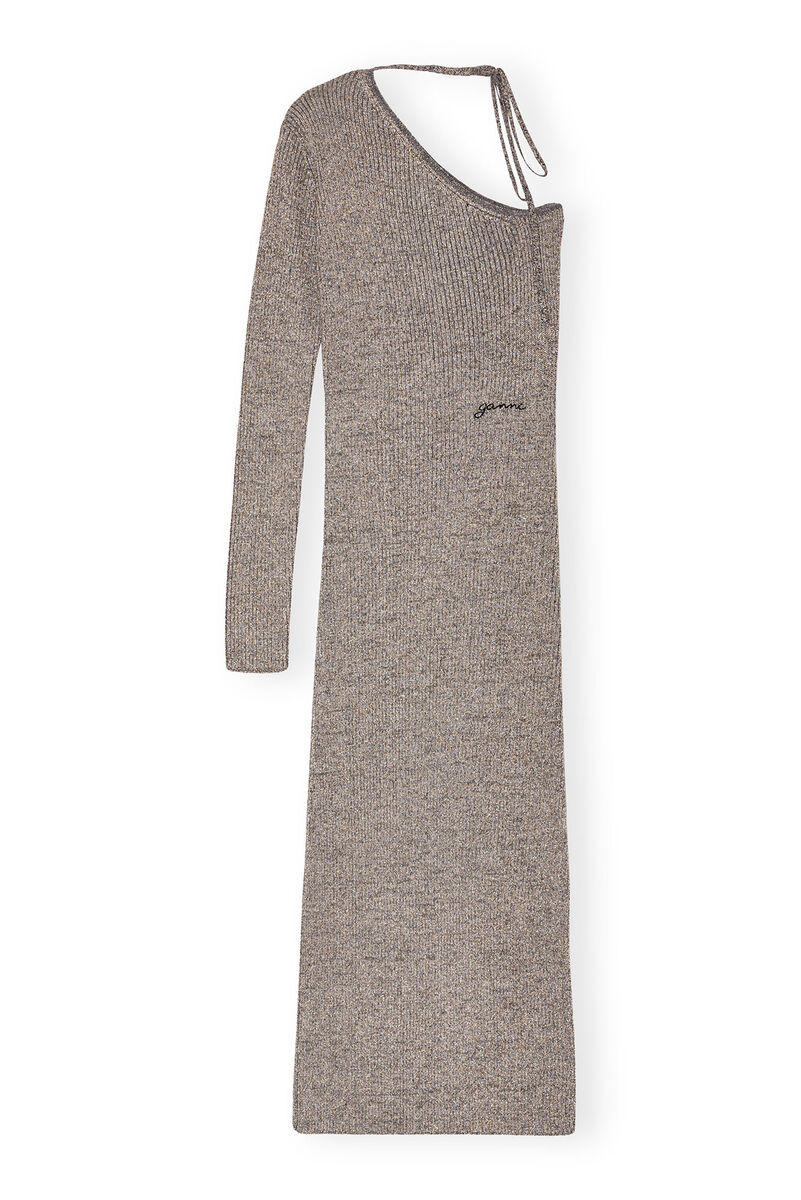 Sparkle One-sleeve klänning, Metal, in colour Silver - 1 - GANNI