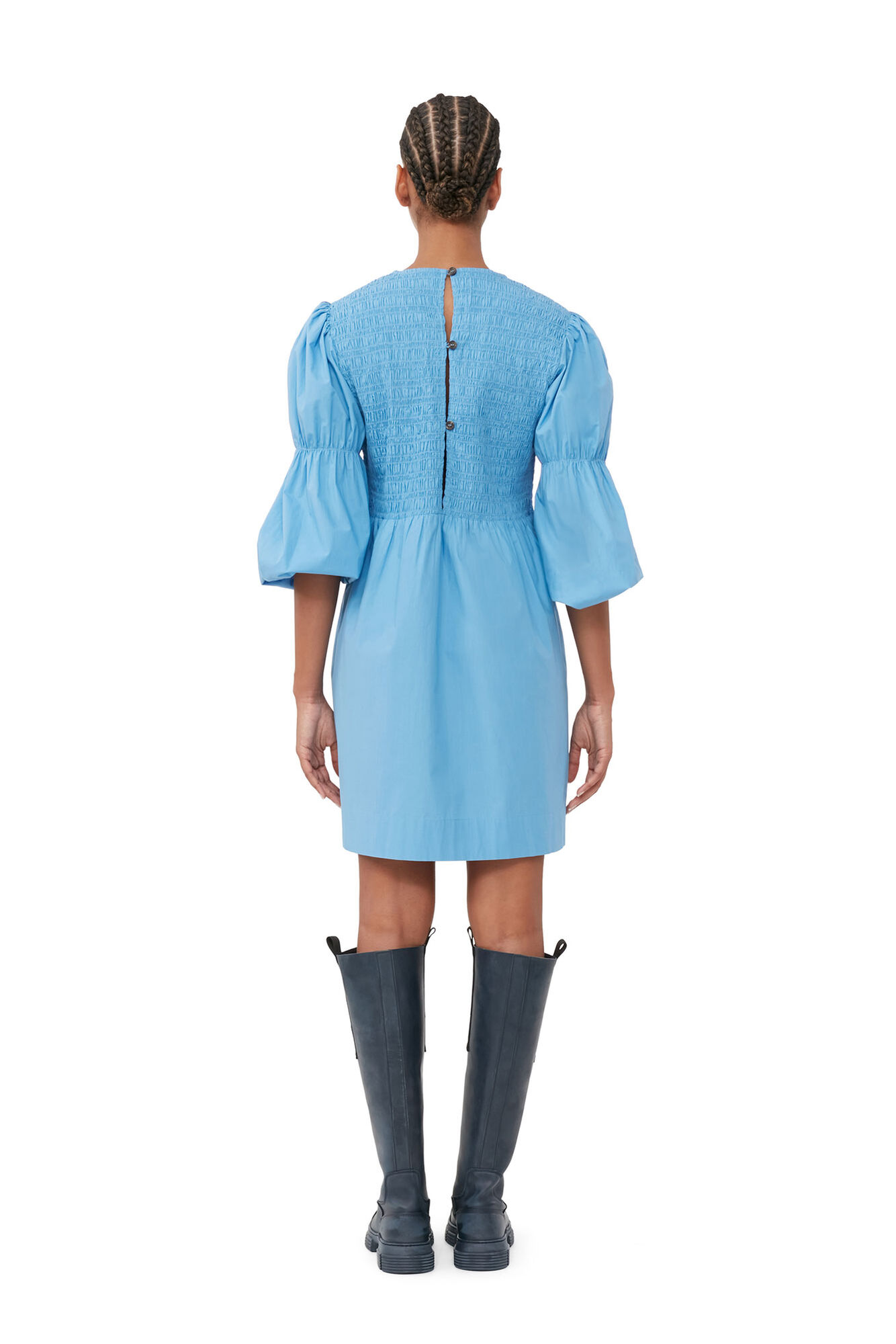 Blue Cotton Poplin Mini Smock Dress, Cotton, in colour Silver Lake Blue - 2 - GANNI