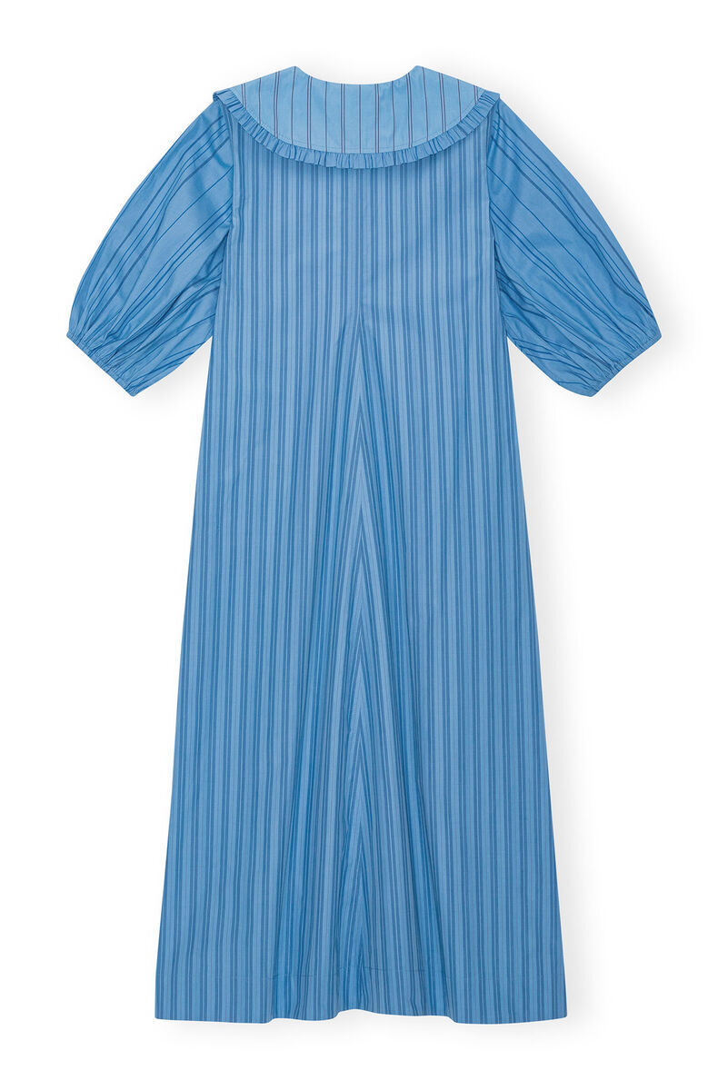 Re-cut Striped Cotton V-Neck Maxi Dress, Cotton, in colour Silver Lake Blue - 2 - GANNI