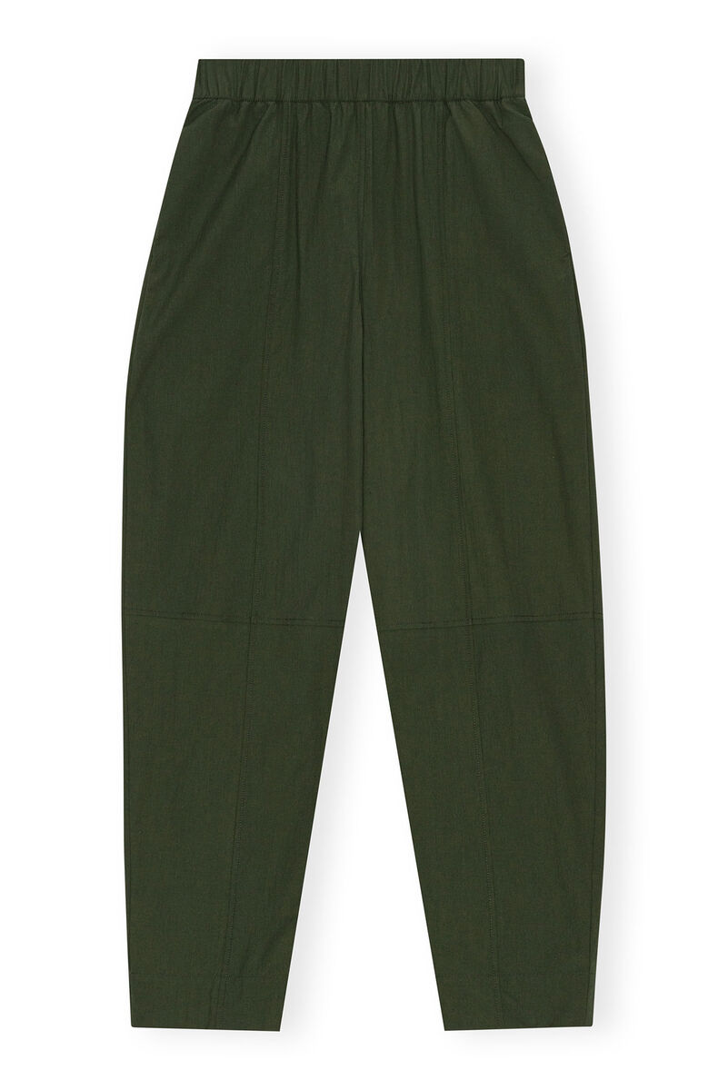 Green Cotton Crepe Elasticated Curve Trousers, Cotton, in colour Kombu Green - 1 - GANNI
