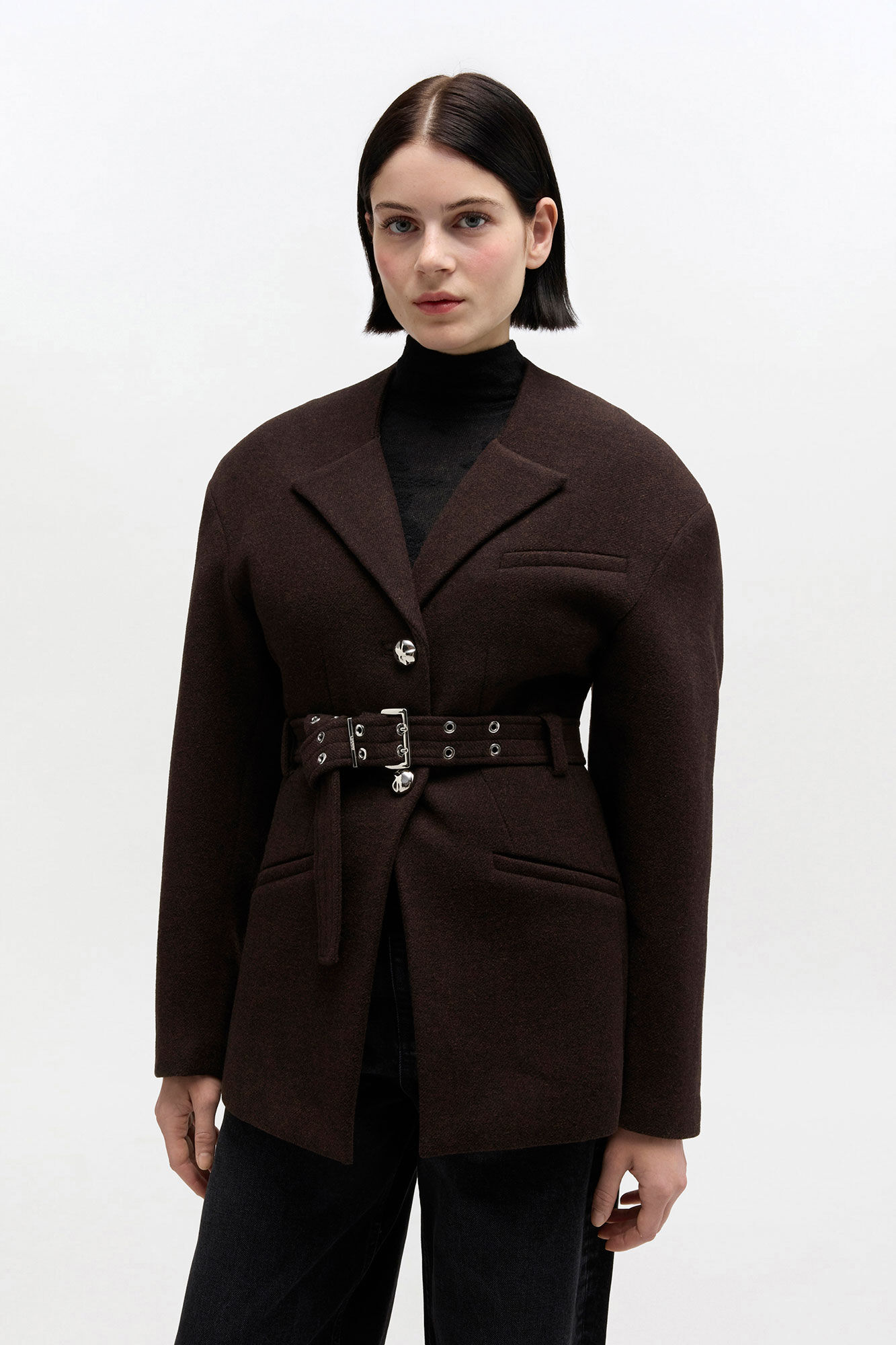 Brown Wool Jacket, in colour Demitasse - 2 - GANNI