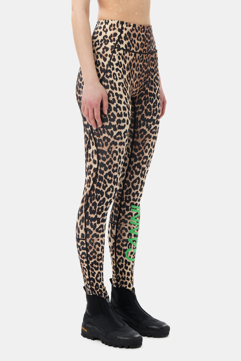 Active Ultra High Waist Tights, Recycled Nylon, in colour Leopard - 2 - GANNI