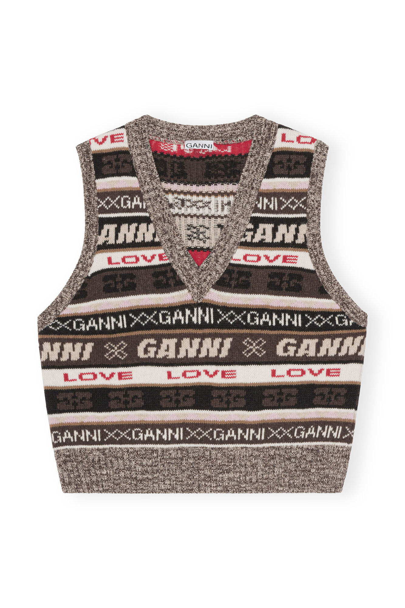 Brown Logo Wool Mix Vest, Recycled Polyamide, in colour Shaved Chocolate - 1 - GANNI