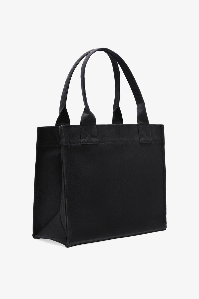 Grand sac fourre-tout noire à imprimé chiot, Recycled Cotton, in colour Phantom - 2 - GANNI