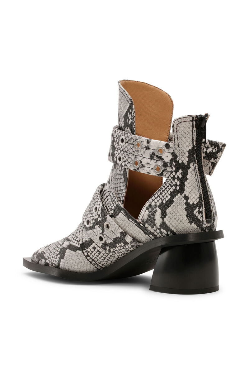 Snake Printed Chunky Buckle Open Cut Boots, Polyester, in colour Sand - 2 - GANNI