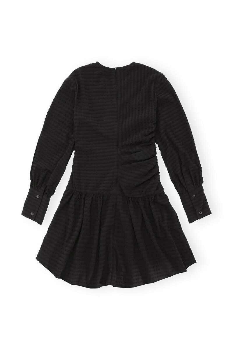 Black Seersucker Gathered Mini Dress, Elastane, in colour Black - 2 - GANNI